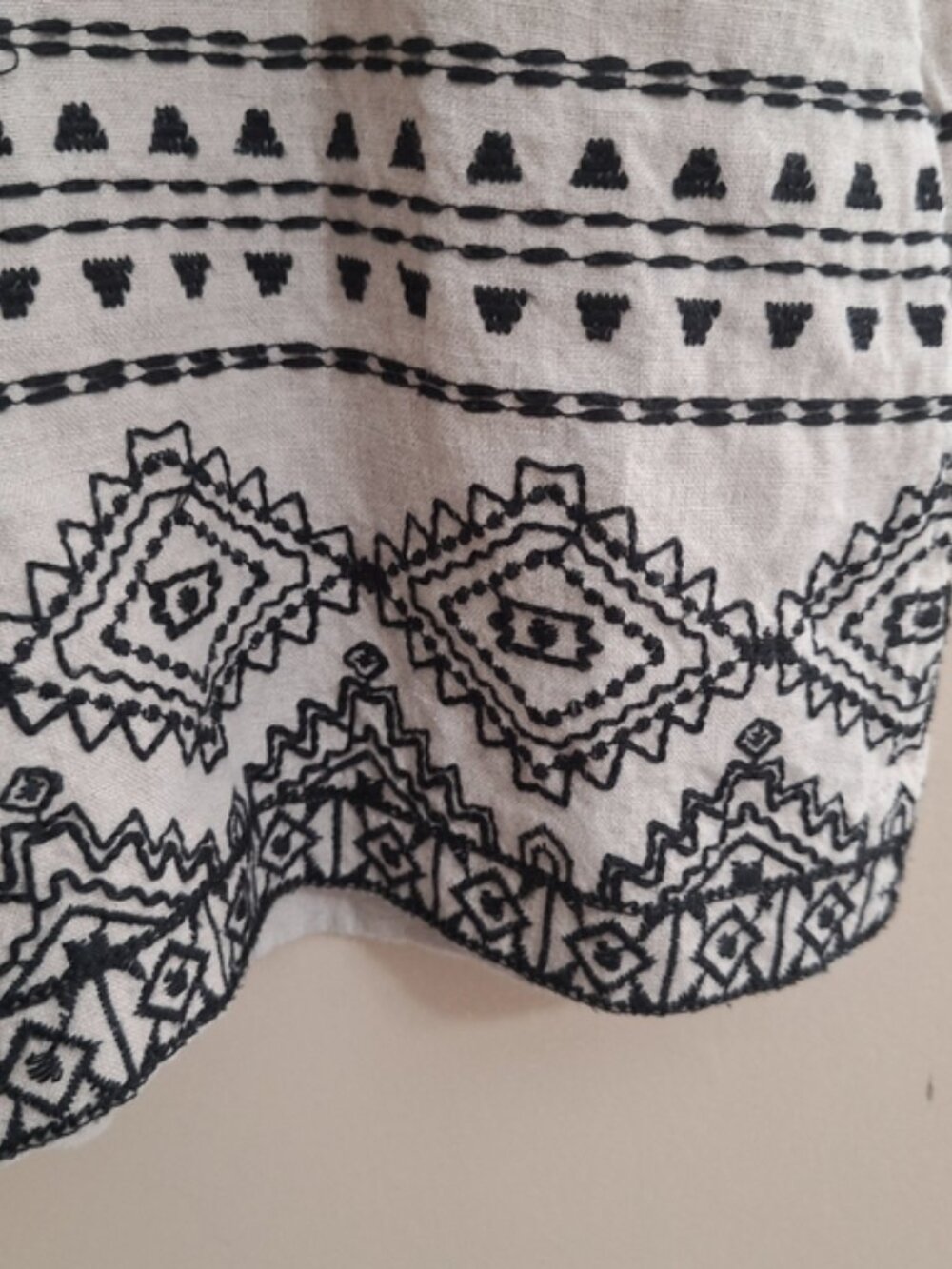 LOFT Boho Beige Black Embroidered Linen Romper Short 2P - Picture 9 of 9